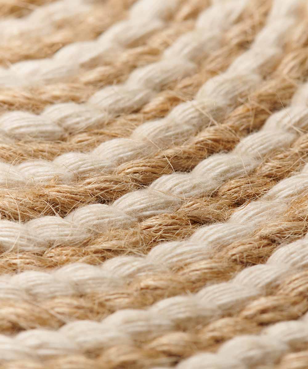 Close up of a handmade jute and cotton placemat