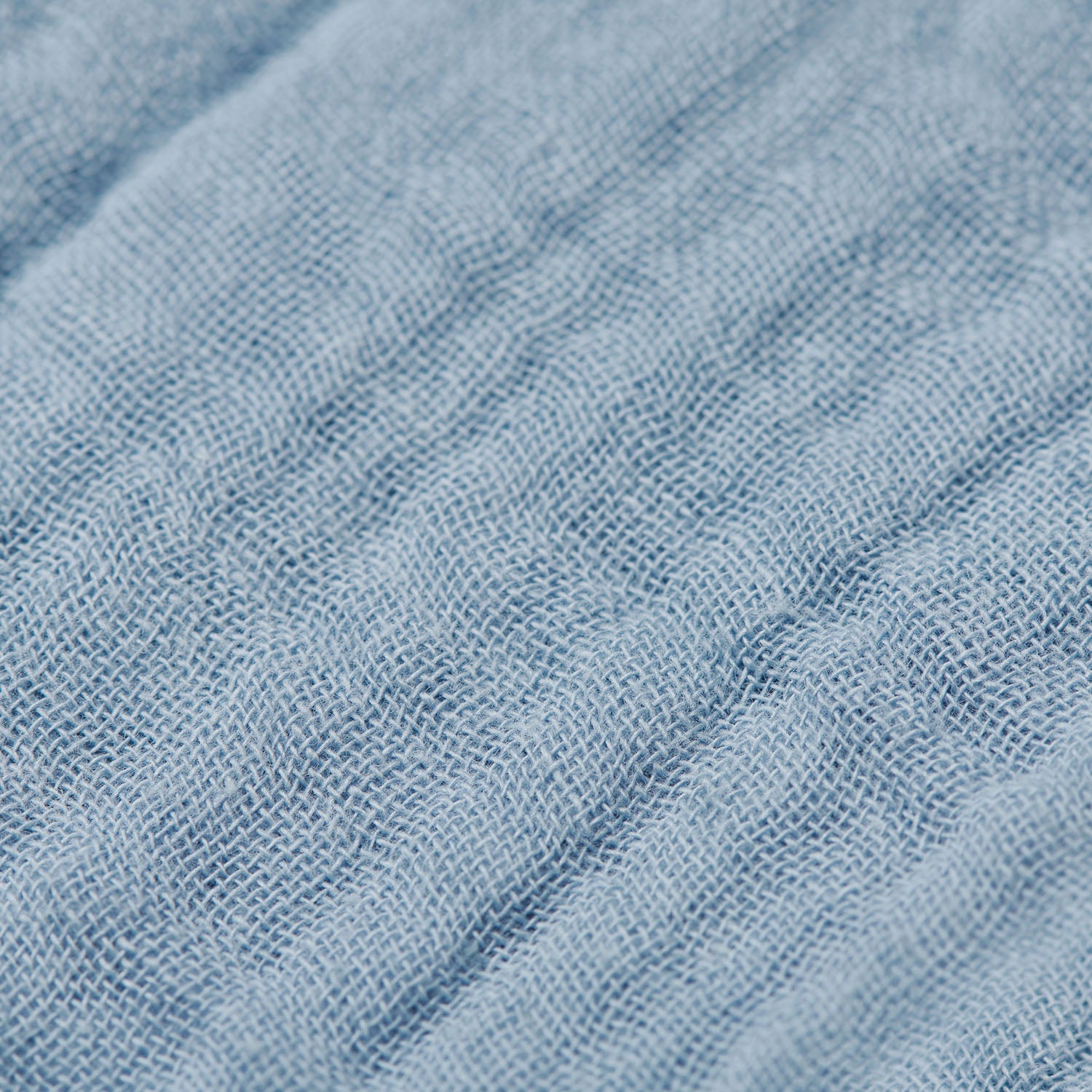 Close up of blue muslin material texture 